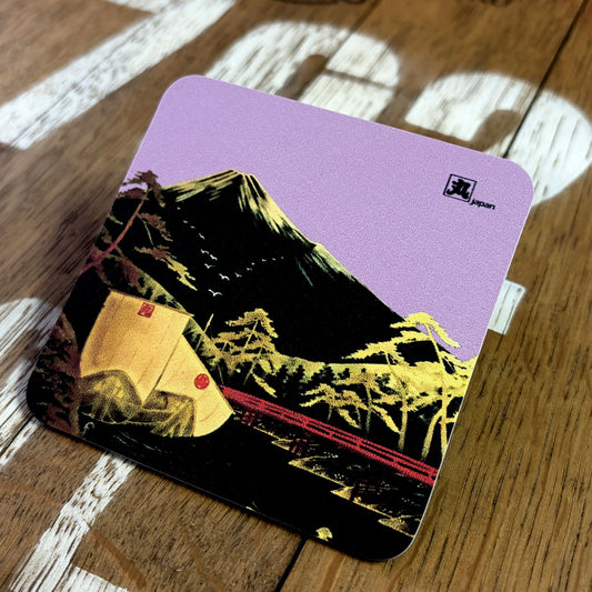 携帯用にも最適な『駿河三景』レザーマウスコースターピンク