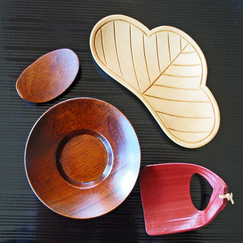 Chopstick rest, delicacy plate, wooden, multi-purpose plate for jewelry, etc., set of 4