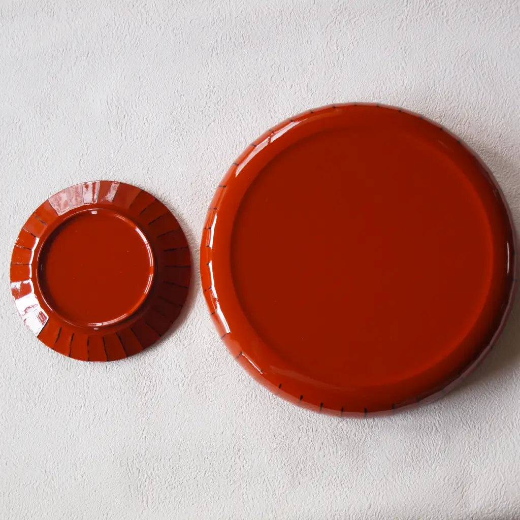 菓子器・盛器/銘々皿5枚set・根来塗・金松葉絵付・昭和レトロ