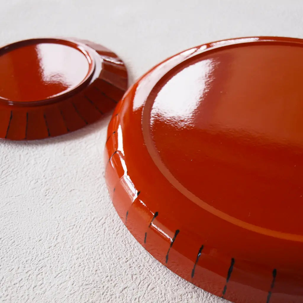 菓子器・盛器/銘々皿5枚set・根来塗・金松葉絵付・昭和レトロ