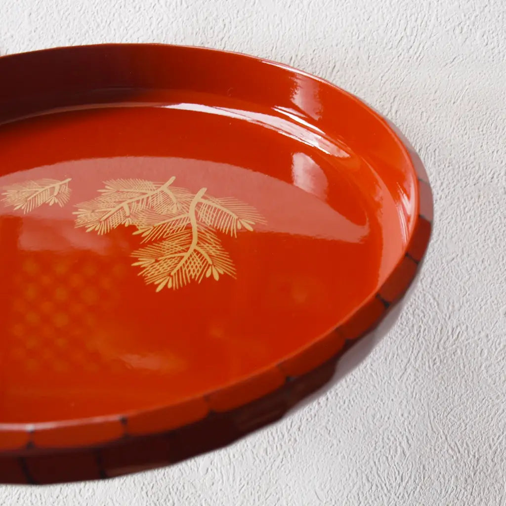 菓子器・盛器/銘々皿5枚set・根来塗・金松葉絵付・昭和レトロ
