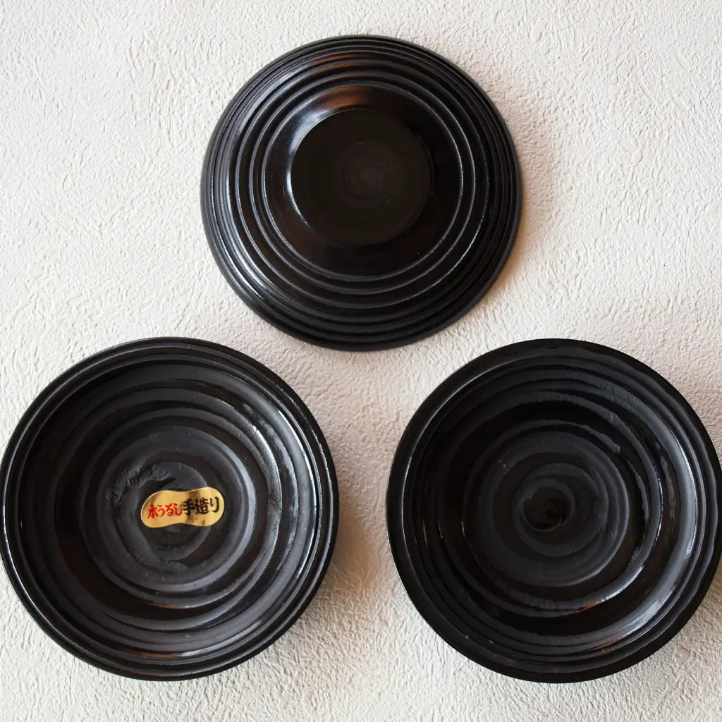 茶托/手塩皿・天然木漆塗り・象谷彫・4寸・5枚/set
