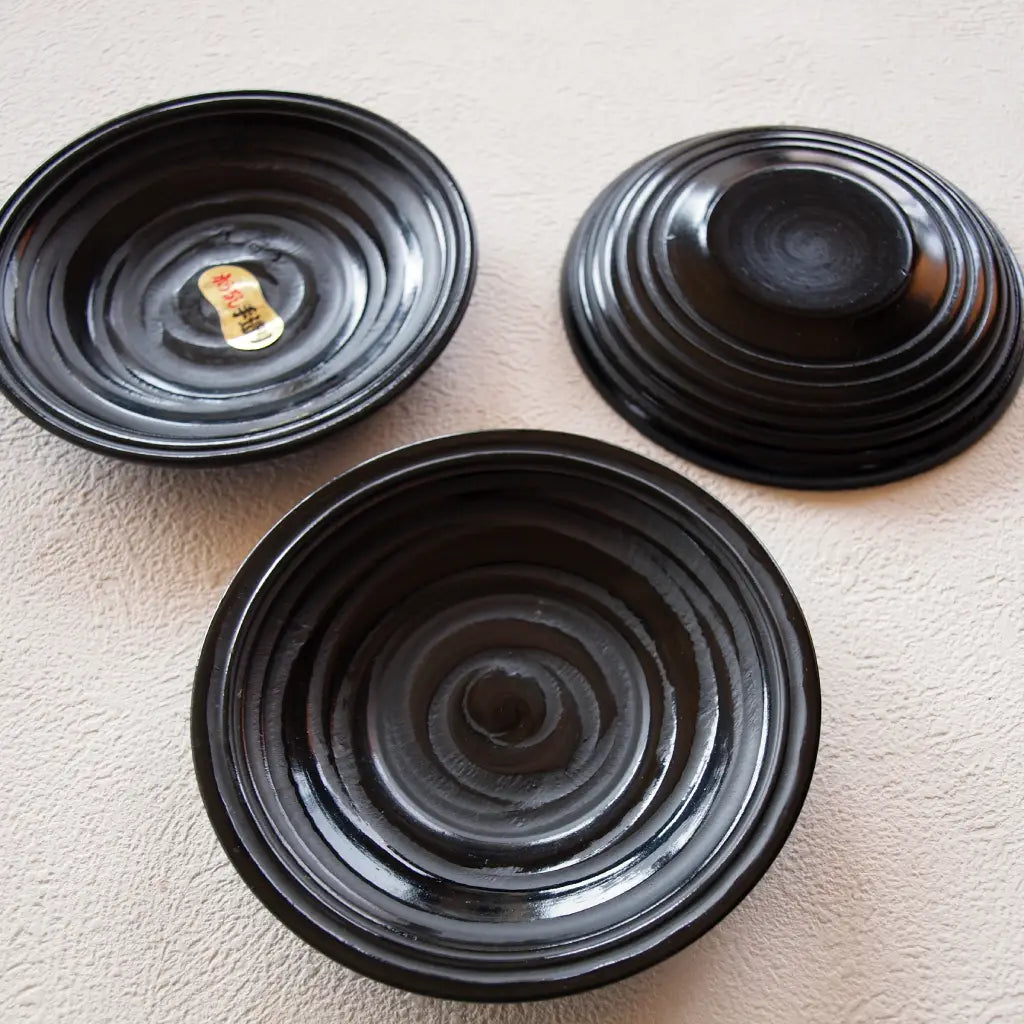 茶托/手塩皿・天然木漆塗り・象谷彫・4寸・5枚/set