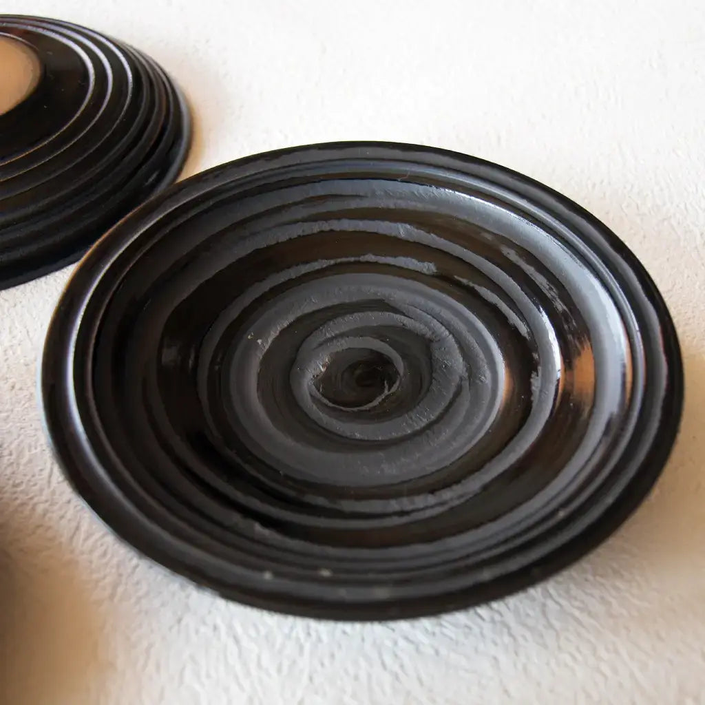 茶托/手塩皿・天然木漆塗り・象谷彫・4寸・5枚/set