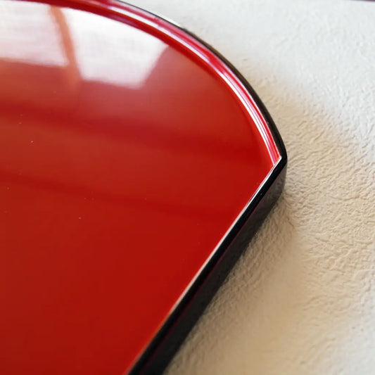 くつわ半月膳/盆・木製漆塗り・内朱渕黒・懐石・尺2