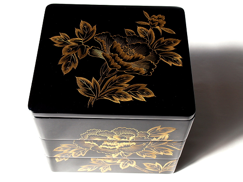 Jubako (tiered box) Peony Chinkin