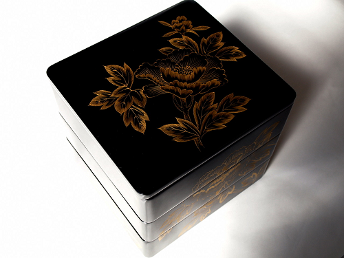 Jubako (tiered box) Peony Chinkin