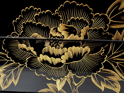 Jubako (tiered box) Peony Chinkin