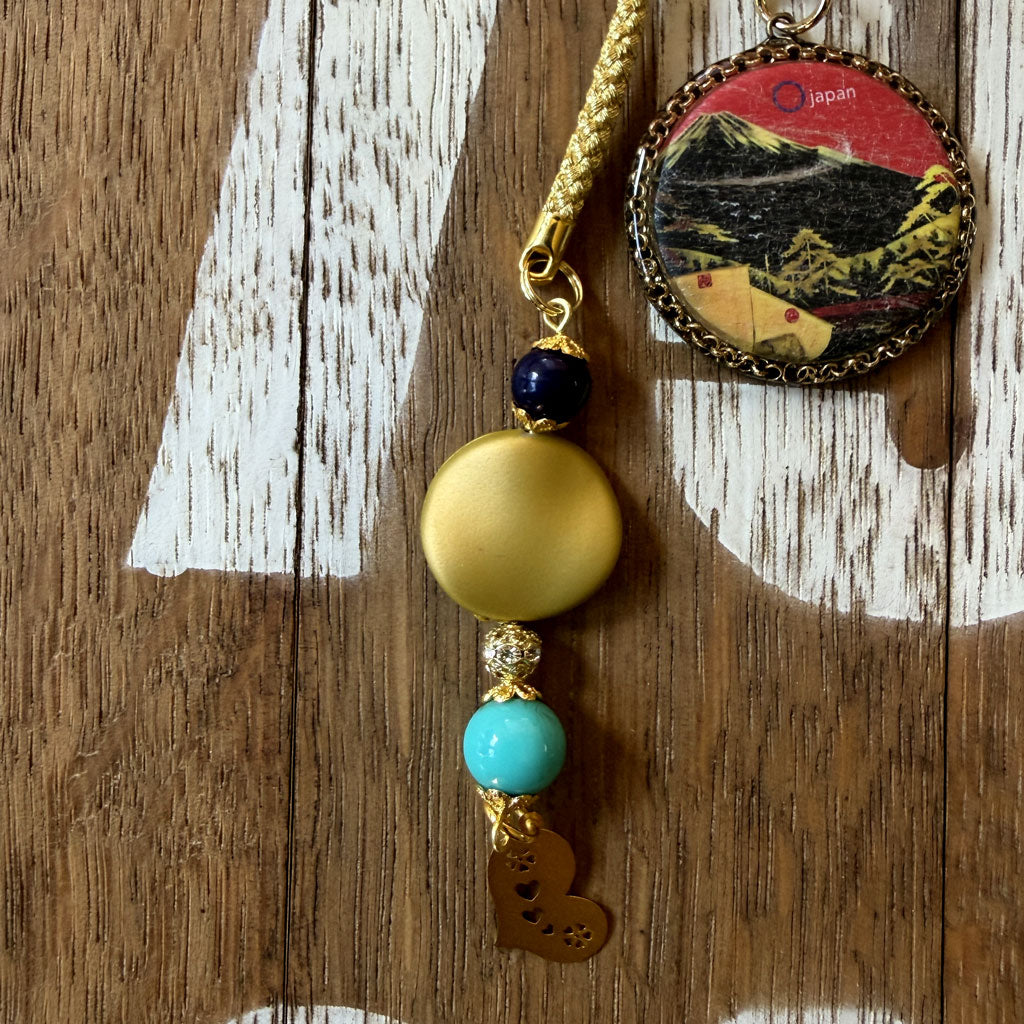 駿河三景・旅の標（しるべ）。和紙バッチ・皿カン古金美の引き写真　富士山　三保の松原　根付金などの拡大写真