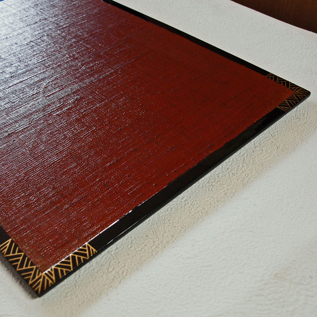 Folding tray, tray, wooden, lacquered, cloth grain/black and gold edge, placemat, high quality, small scratches on back