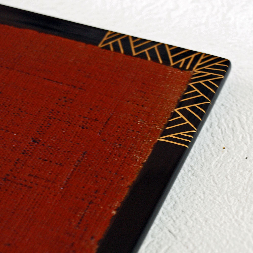 Folding tray, tray, wooden, lacquered, cloth grain/black and gold edge, placemat, high quality, small scratches on back