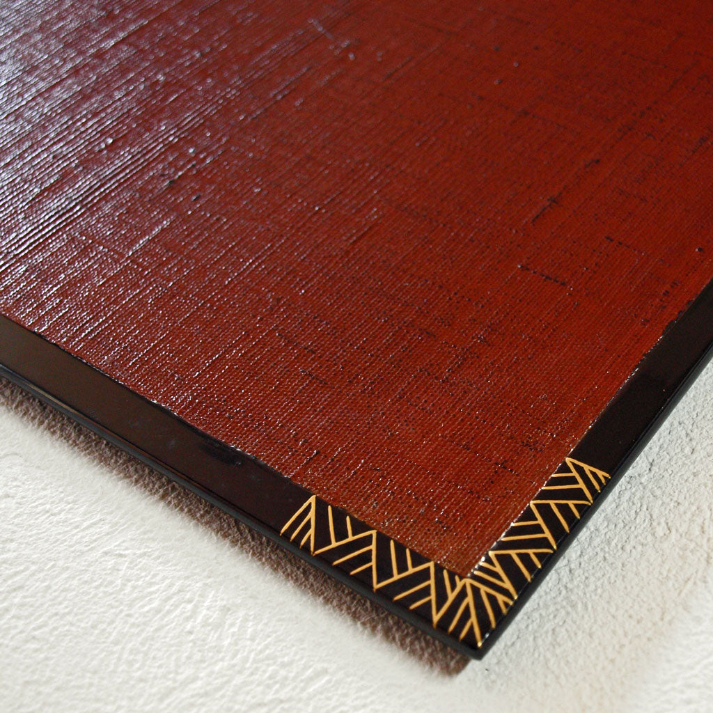 Folding tray, tray, wooden, lacquered, cloth grain/black and gold edge, placemat, high quality, small scratches on back