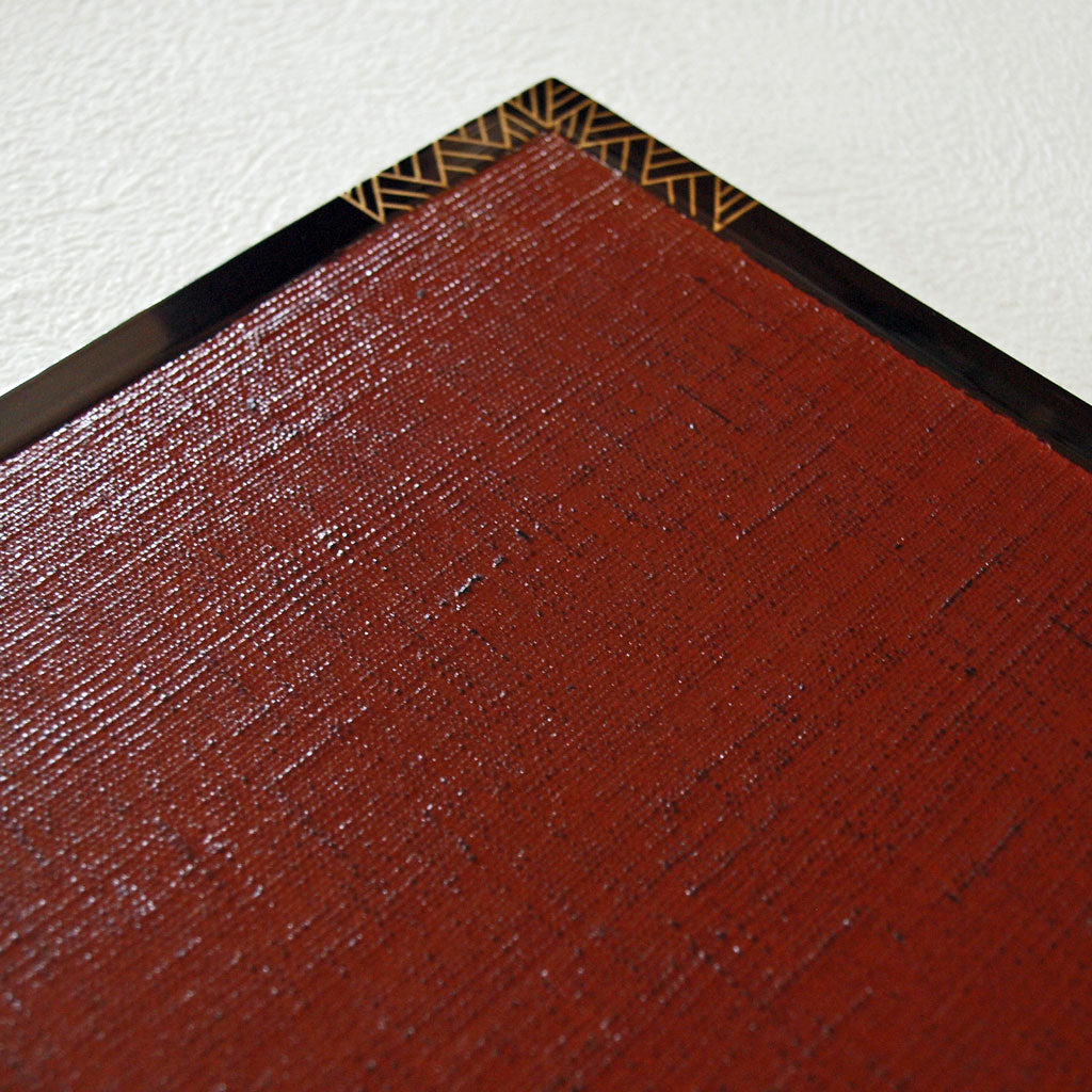 Folding tray, tray, wooden, lacquered, cloth grain/black and gold edge, placemat, high quality, small scratches on back