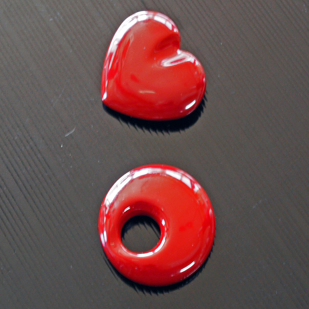 Chopstick rest, vermilion finish/heart-shaped, circle-shaped, synthetic resin, 2 pieces/1 set