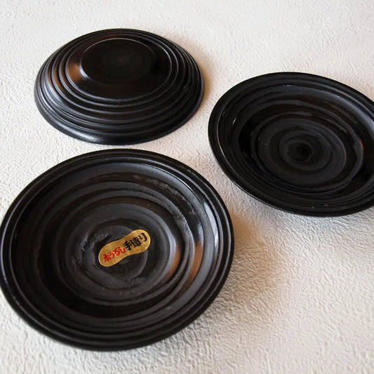 茶托/手塩皿・天然木漆塗り・象谷彫・4寸・5枚/set