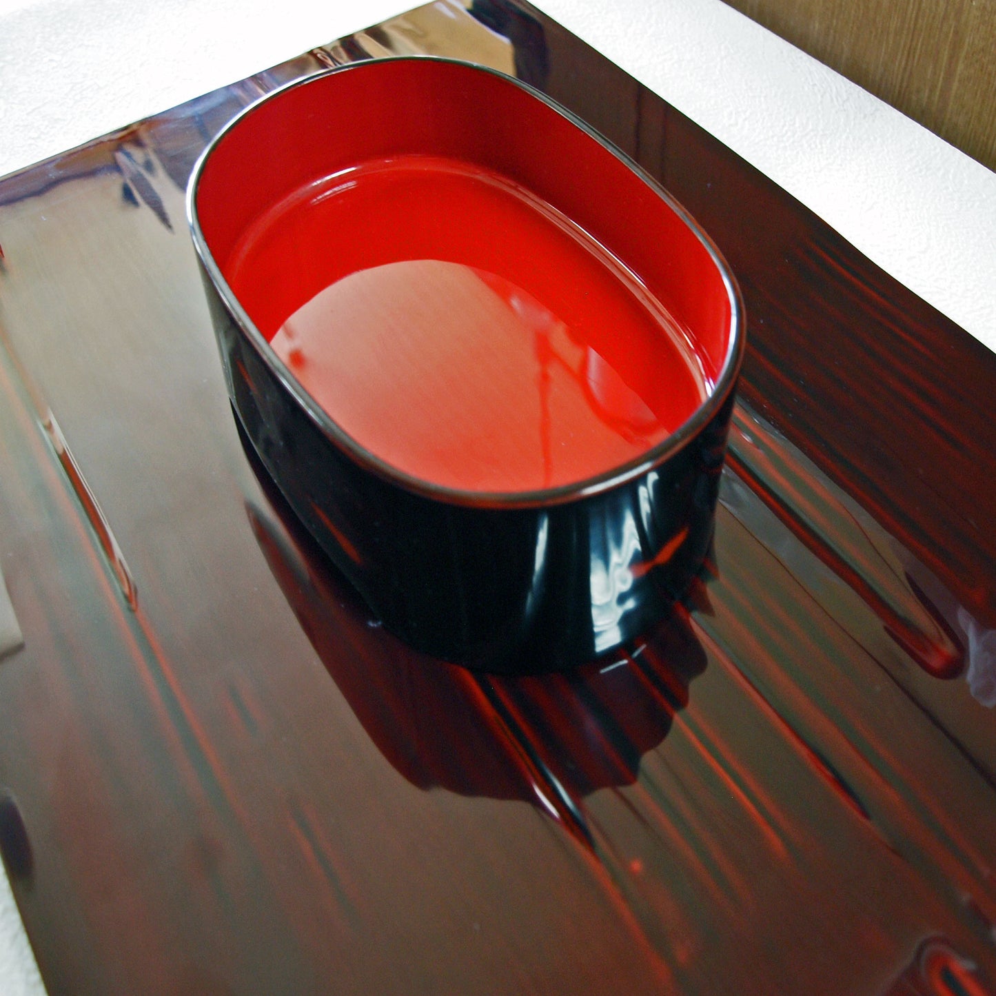 Bent wappa, serving dish, serving plate, wooden, lacquered red interior