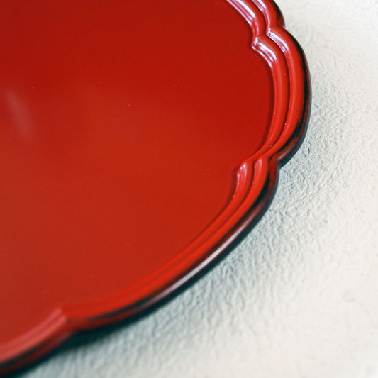 Flower tray, serving dish, vermilion lacquer, Negoro